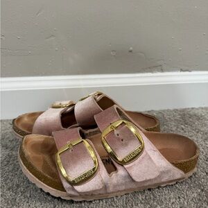 Birkenstock Women's Blush Sandals with Gold Buckles